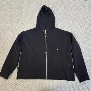 DKNY Sport Tech Ottoman Black Ribbed Zip-Up Hoodie Women's Size XL Long Sleeve